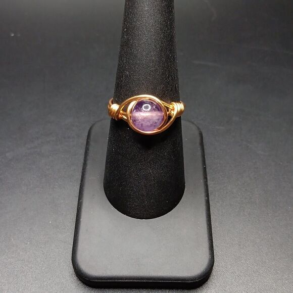 New Wishangol Amethyst Crystal Gemstone Copper Wire Wrapped Ring Size 9 - Picture 1 of 4